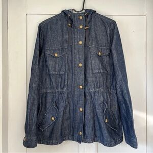 Ralph Lauren Jeans Co | Hooded Linen Denim Field Jacket | Dark Chambray | Large